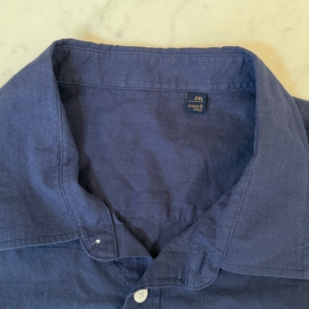 Mens XXL Blue Linen Short Sleeve Button Down Shirt Designed in Italy